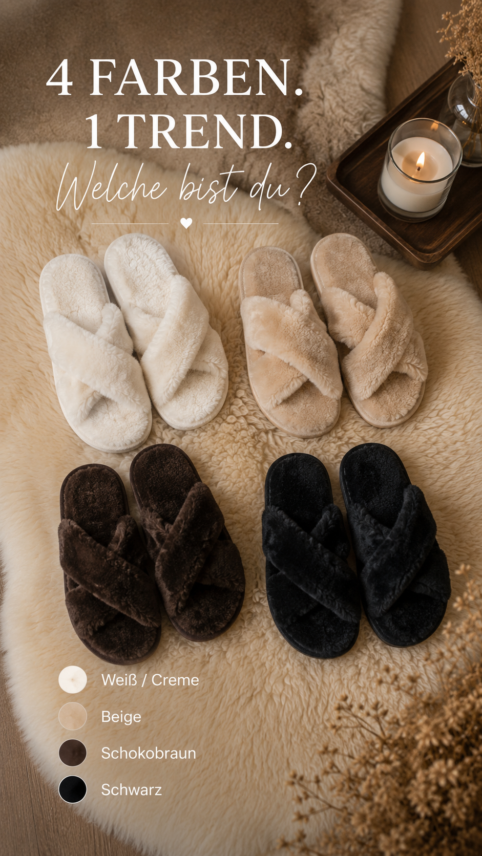 Lammfell Hausschuhe Damen Cross Over – offene Pantoffeln aus echtem Lammfell