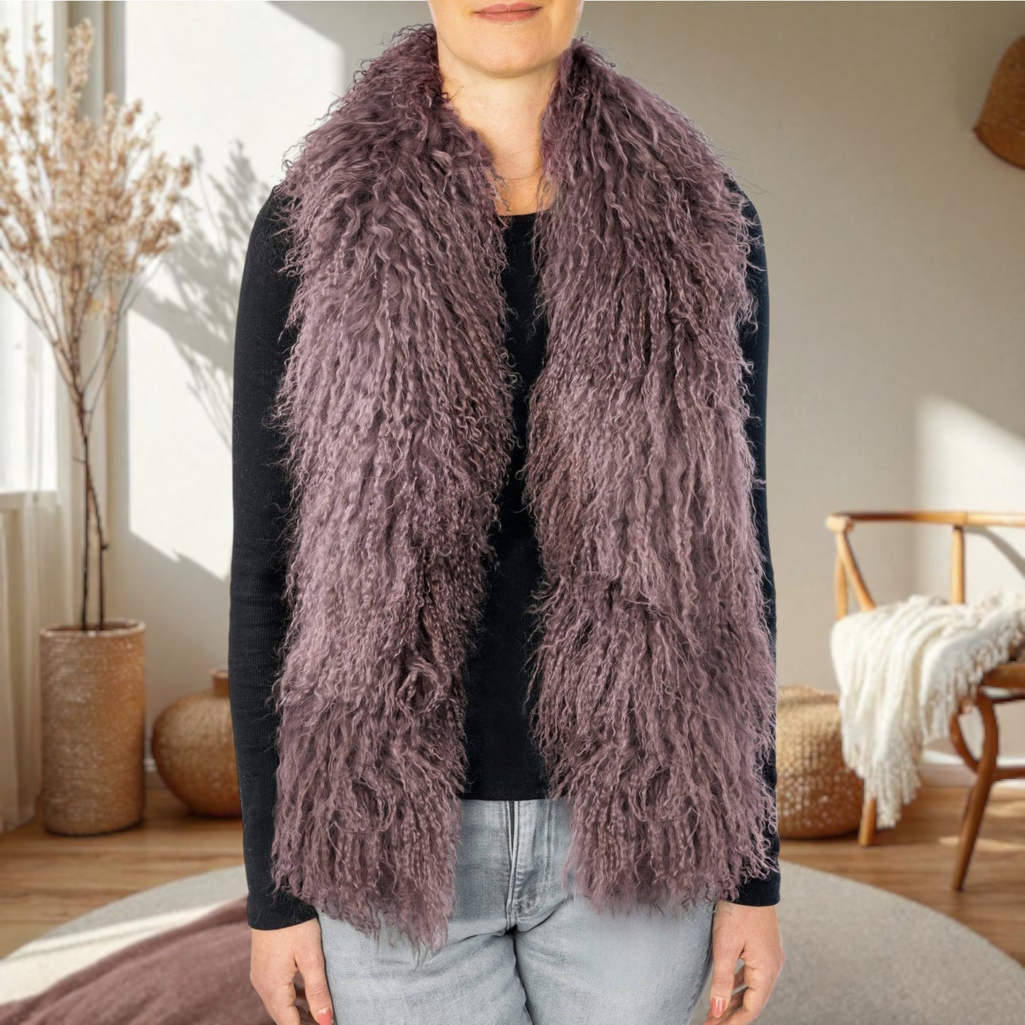 Tibetlamm Schal Boa / Lammfell Schal handgefertigt in purple