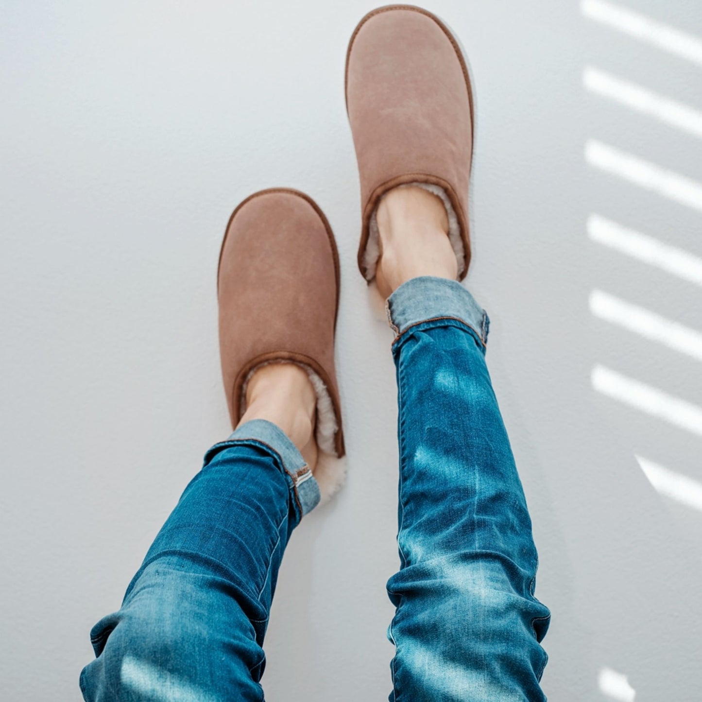 Hausschuhe aus Lammfell in beige für Herren