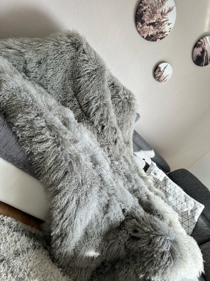 Pelzdecke Tagesdecke Überwurfdecke - mangolisches Lammfell