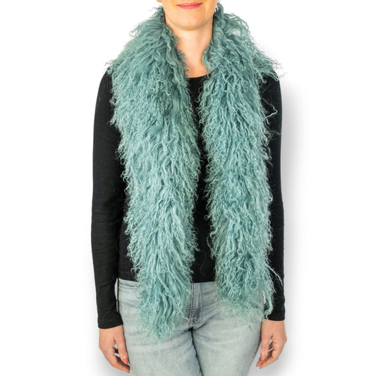 Tibetlamm Schal Boa / Lammfell Schal handgefertigt in blue green