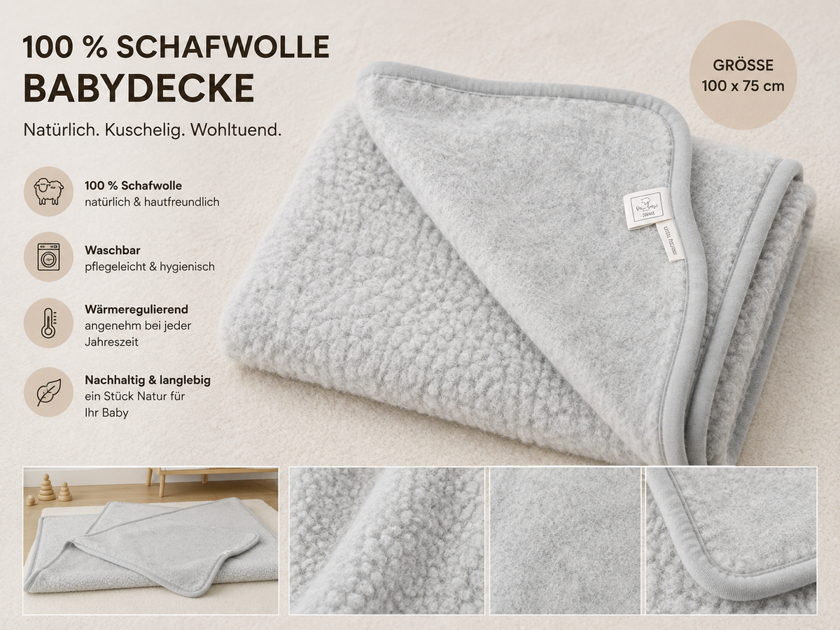 Babydecke hellgrau aus Schafwolle von LIRA DEKO 